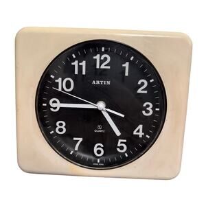 Vintage Art Deco Artin Wall Clock Cream White Square / Round Face RARE - Works